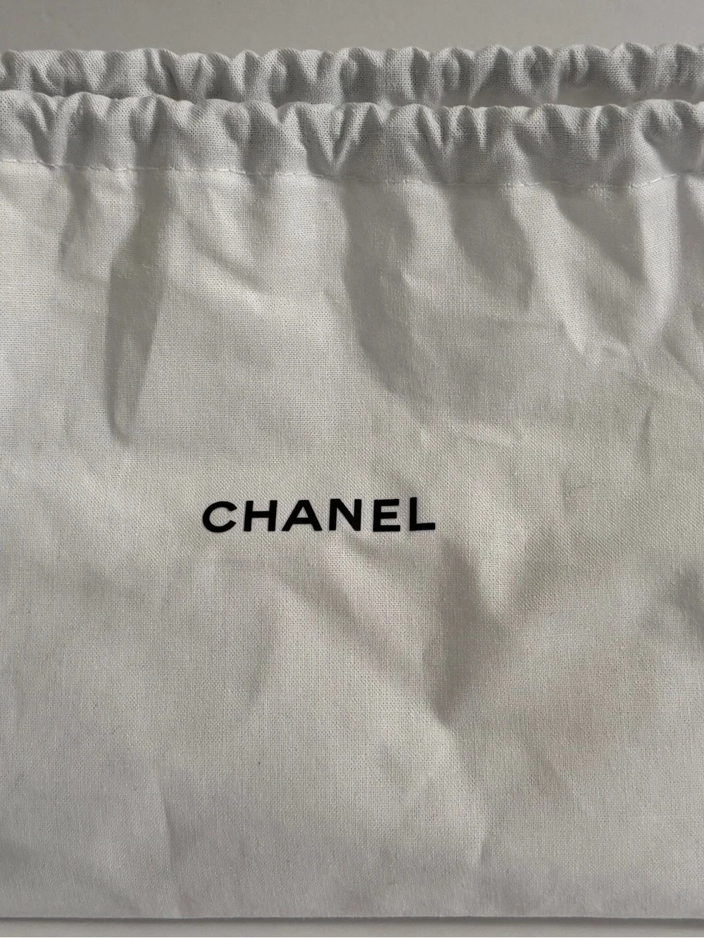 CHANEL White Cotton Drawstring Pouch with Black Cords - Picture 3 of 3